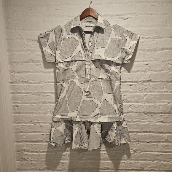 Hunter Bell Black & White Drop Waist Collared Addison Mini Dress, Size M - Picture 2 of 9